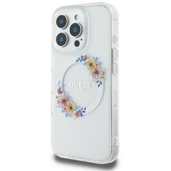 Guess - IML Flowers Wreath MagSafe (GUHMP16XHFWFCT) - iPhone 16 Pro Max - Clear