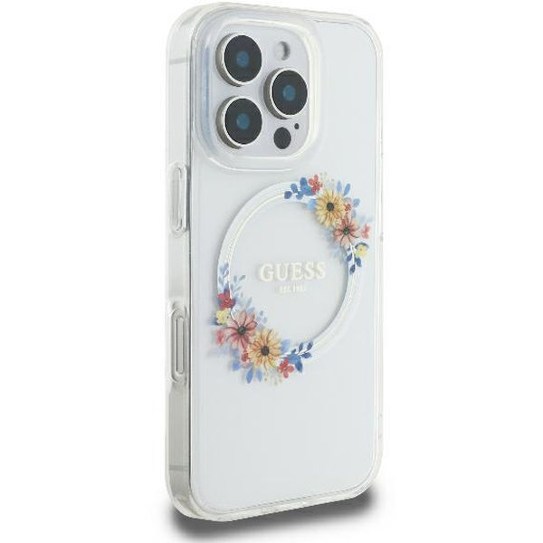 Guess - IML Flowers Wreath MagSafe (GUHMP16XHFWFCT) - iPhone 16 Pro Max - Clear