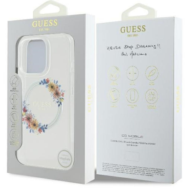 Guess - IML Flowers Wreath MagSafe (GUHMP16XHFWFCT) - iPhone 16 Pro Max - Clear