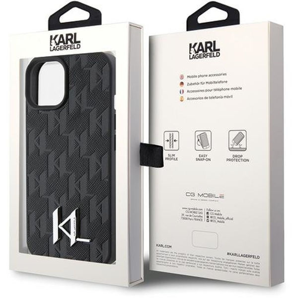 Karl Lagerfeld - Hardcase Leather Monogram (KLHCP15SPKLPKLK) - iPhone 15 - Hot Stamp Metal Logo