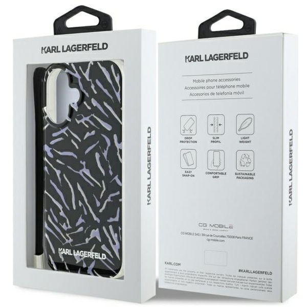 Karl Lagerfeld - Hardcase (KLHCP16SHZBPKCCU) - iPhone 16 - Purple Zebra With Cord