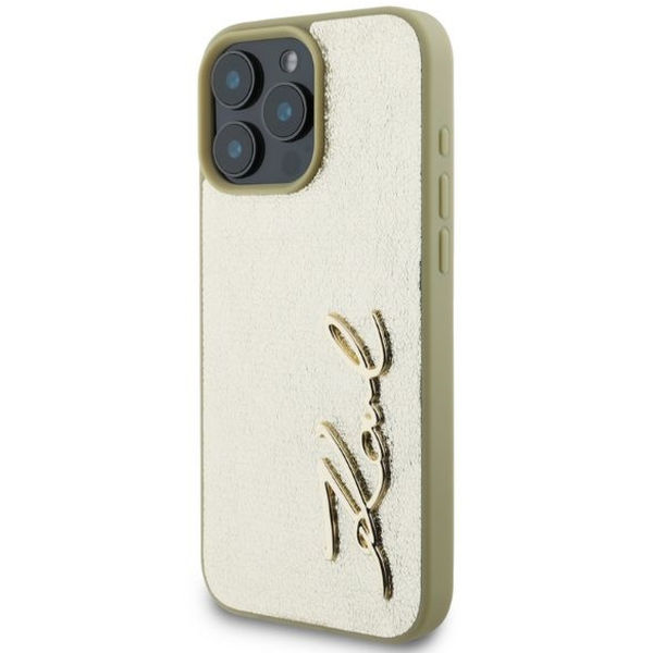 Karl Lagerfeld - Hardcase Leather (KLHCP16XPFMFBKMD) - iPhone 16 Pro Max - Gold Metal Signature