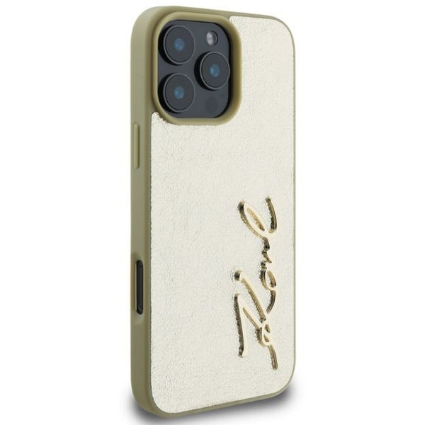 Karl Lagerfeld - Hardcase Leather (KLHCP16XPFMFBKMD) - iPhone 16 Pro Max - Gold Metal Signature
