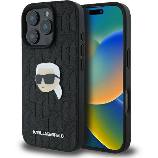 Karl Lagerfeld - Hardcase Leather Monogram (KLHCP16XPGKLKIPK) - iPhone 16 Pro Max - Karl Head Pin