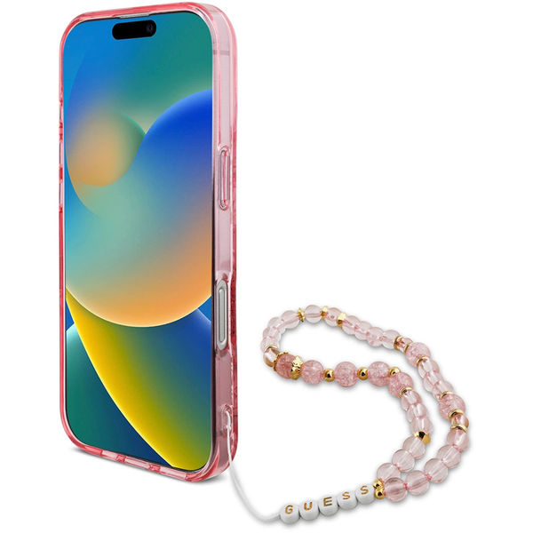 Guess - IML Flowers with Pearl Strap MagSafe (GUHMP16LHFWBRCESP) - iPhone 16 Pro - Pink