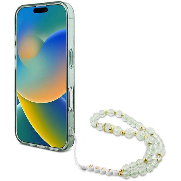 Guess - IML Flowers with Pearl Strap MagSafe (GUHMP16LHFWBRCESN) - iPhone 16 Pro - Green