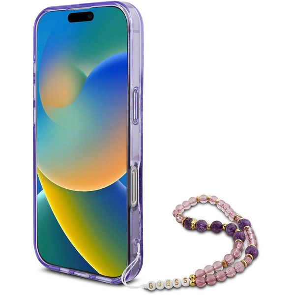 Guess - IML Flowers with Pearl Strap MagSafe (GUHMP16LHFWBRCESU) - iPhone 16 Pro - Purple