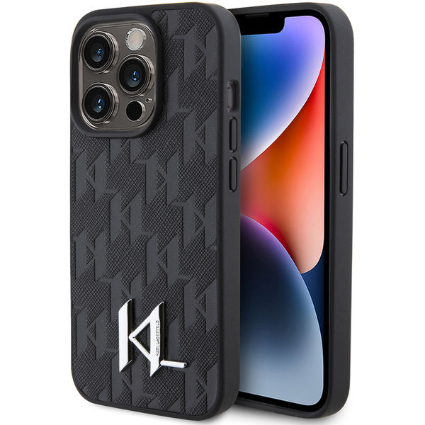 Karl Lagerfeld - Hardcase Leather Monogram (KLHCP15XPKLPKLK) - iPhone 15 Pro Max - Hot Stamp Metal Logo