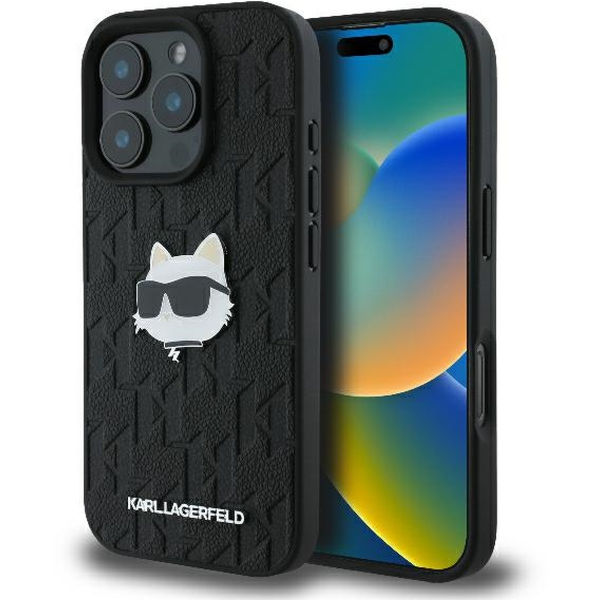 Karl Lagerfeld - Hardcase Leather Monogram (KLHCP16LPGKLCHPK) - iPhone 16 Pro - Choupette Head Pin