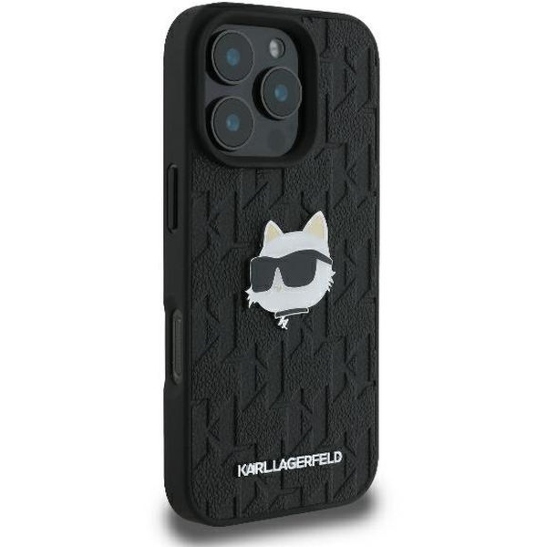 Karl Lagerfeld - Hardcase Leather Monogram (KLHCP16LPGKLCHPK) - iPhone 16 Pro - Choupette Head Pin