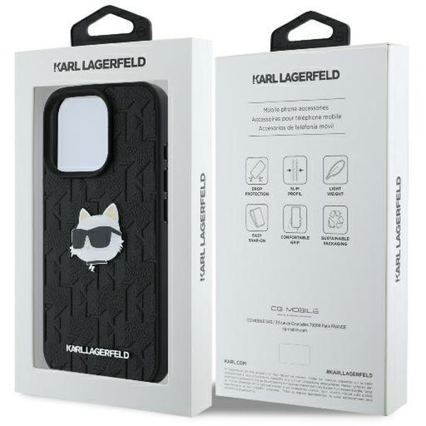 Karl Lagerfeld - Hardcase Leather Monogram (KLHCP16LPGKLCHPK) - iPhone 16 Pro - Choupette Head Pin