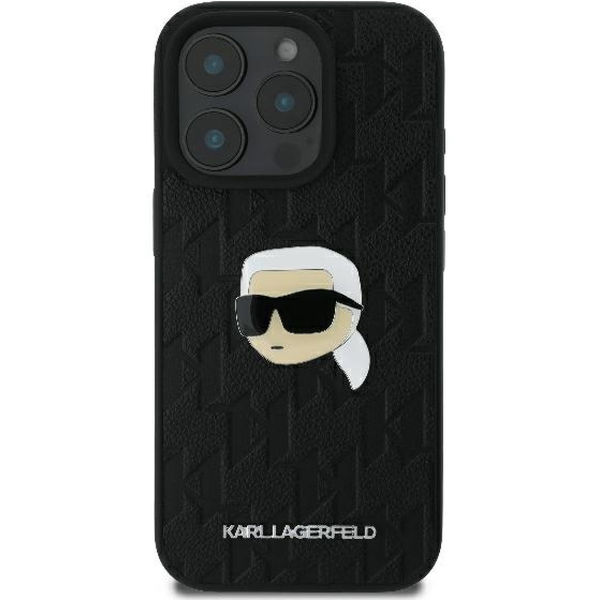Karl Lagerfeld - Hardcase Leather Monogram (KLHCP16LPGKLKIPK) - iPhone 16 Pro - Karl Head Pin