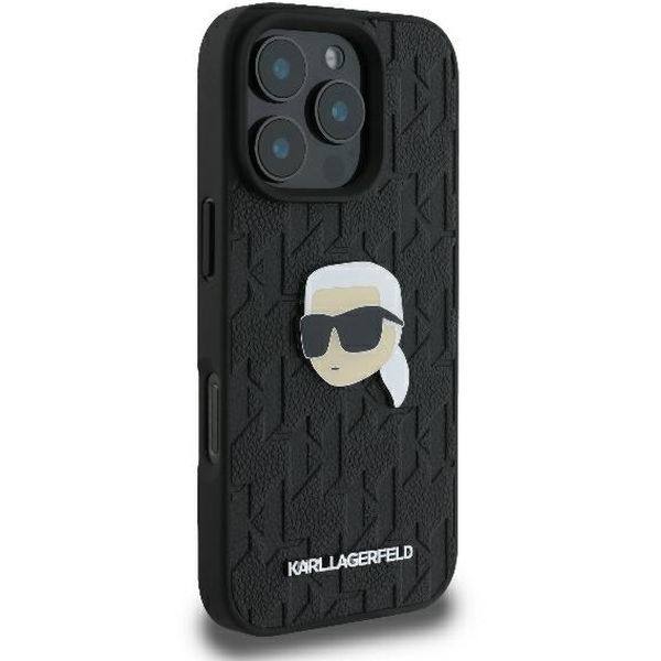 Karl Lagerfeld - Hardcase Leather Monogram (KLHCP16LPGKLKIPK) - iPhone 16 Pro - Karl Head Pin