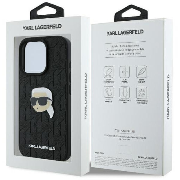 Karl Lagerfeld - Hardcase Leather Monogram (KLHCP16LPGKLKIPK) - iPhone 16 Pro - Karl Head Pin