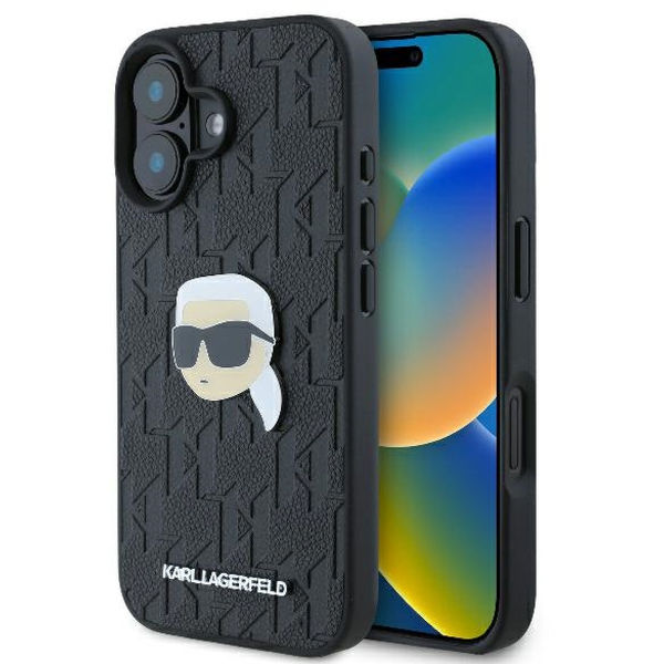 Karl Lagerfeld - Hardcase Leather Monogram (KLHCP16SPGKLKIPK) - iPhone 16 - Karl Head Pin