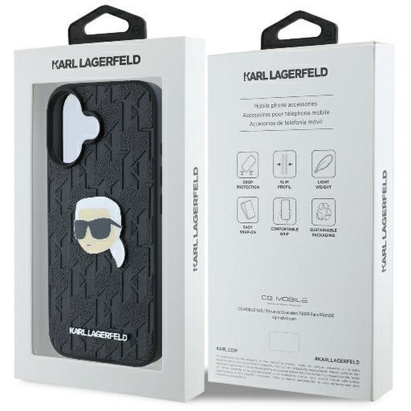 Karl Lagerfeld - Hardcase Leather Monogram (KLHCP16SPGKLKIPK) - iPhone 16 - Karl Head Pin