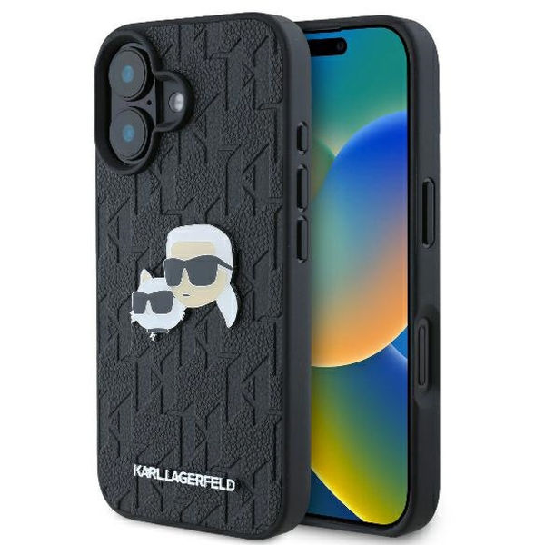 Karl Lagerfeld - Hardcase Leather Monogram (KLHCP16SPGKLKCPK) - iPhone 16 - Karl&Chaoupette Head Pin