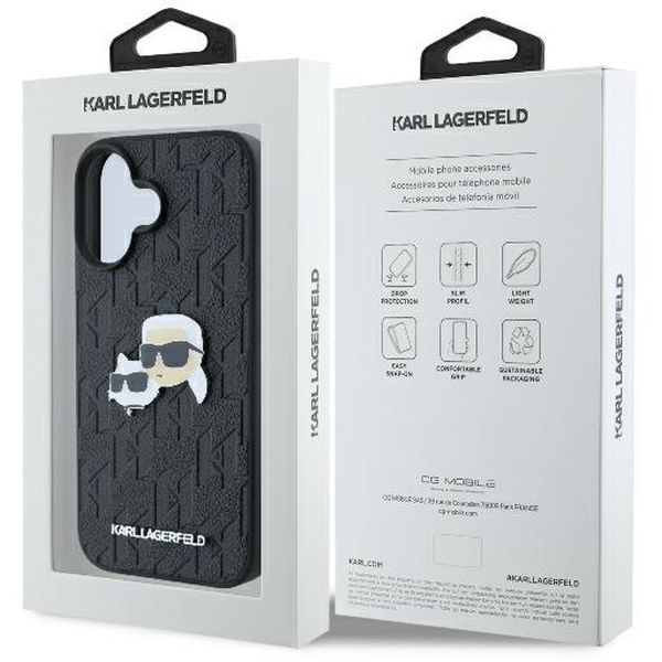 Karl Lagerfeld - Hardcase Leather Monogram (KLHCP16SPGKLKCPK) - iPhone 16 - Karl&Chaoupette Head Pin