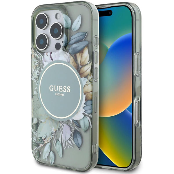 Guess - IML Flower & Tonal Circle MagSafe (GUHMP16LHFWBDCEN) - iPhone 16 Pro - Green