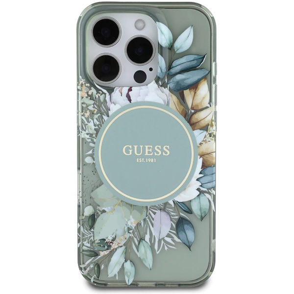 Guess - IML Flower & Tonal Circle MagSafe (GUHMP16LHFWBDCEN) - iPhone 16 Pro - Green