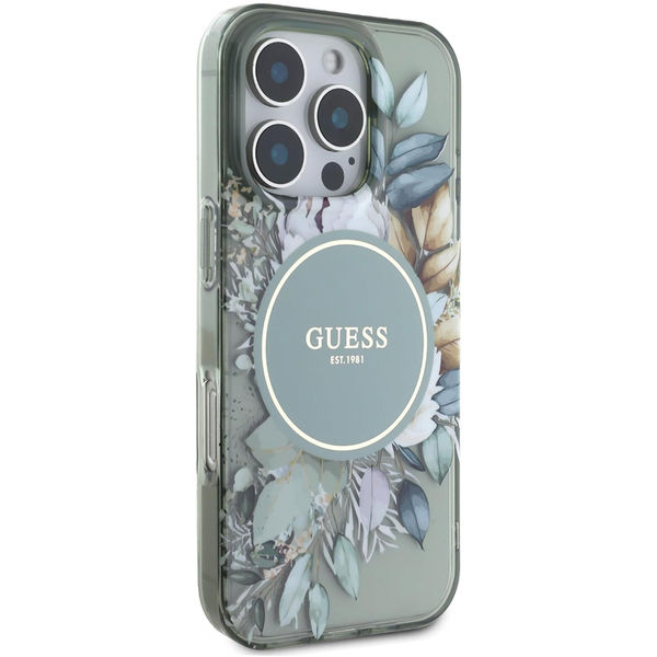 Guess - IML Flower & Tonal Circle MagSafe (GUHMP16LHFWBDCEN) - iPhone 16 Pro - Green