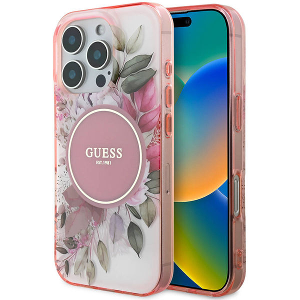 Guess - IML Flower & Tonal Circle MagSafe (GUHMP16LHFWBDCEP) - iPhone 16 Pro - Pink