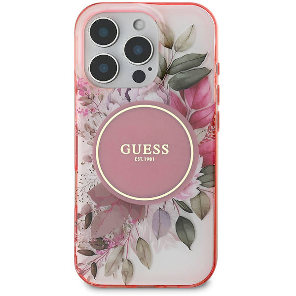 Guess - IML Flower & Tonal Circle MagSafe (GUHMP16LHFWBDCEP) - iPhone 16 Pro - Pink