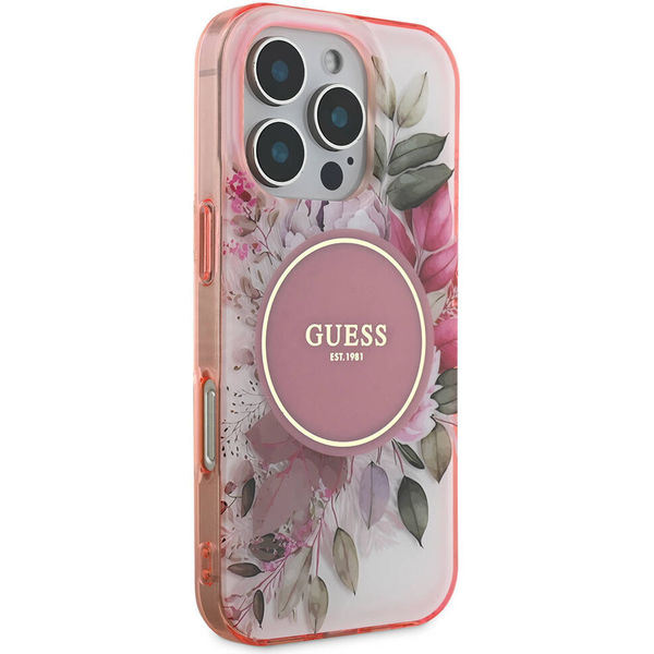 Guess - IML Flower & Tonal Circle MagSafe (GUHMP16LHFWBDCEP) - iPhone 16 Pro - Pink