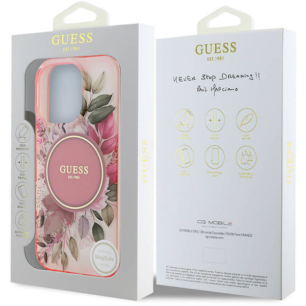 Guess - IML Flower & Tonal Circle MagSafe (GUHMP16LHFWBDCEP) - iPhone 16 Pro - Pink