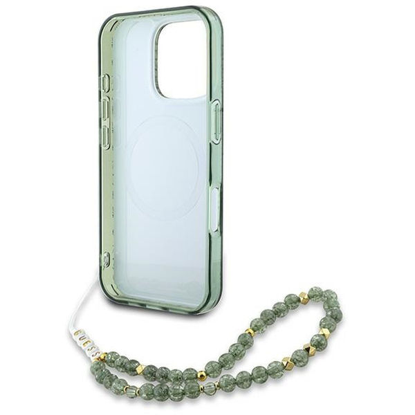 Guess - IML Flowers Allover Electro With Pearl Strap MagSafe (GUHMP16LHCPOFPA) - iPhone 16 Pro - Green