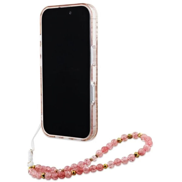 Guess - IML Flowers Allover Electro With Pearl Strap MagSafe (GUHMP16MHCPOFPP) - iPhone 16 Plus - Pink
