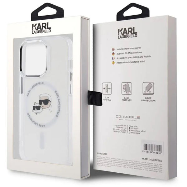 Karl Lagerfeld - IML MagSafe (KLHMP14LHLSKCH) - iPhone 14 Pro - White Metal Karl&Choupette Head
