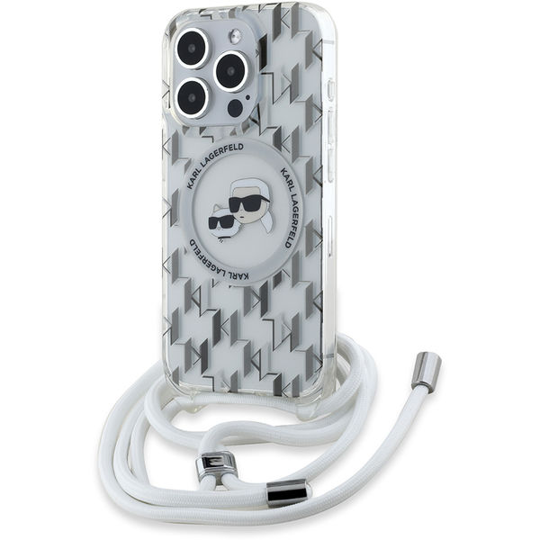 Karl Lagerfeld - IML Crossbody MagSafe (KLHMP15LHCKCKLCT) - iPhone 15 Pro - Transparent Monogram Karl&Choupette Head