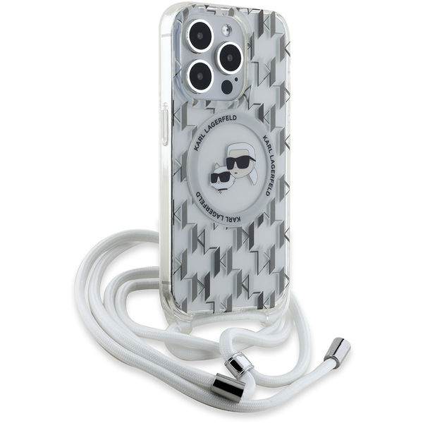 Karl Lagerfeld - IML Crossbody MagSafe (KLHMP15LHCKCKLCT) - iPhone 15 Pro - Transparent Monogram Karl&Choupette Head