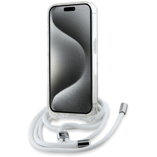 Karl Lagerfeld - IML Crossbody MagSafe (KLHMP15LHCKCKLCT) - iPhone 15 Pro - Transparent Monogram Karl&Choupette Head