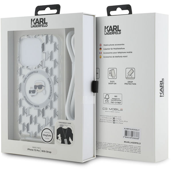 Karl Lagerfeld - IML Crossbody MagSafe (KLHMP15LHCKCKLCT) - iPhone 15 Pro - Transparent Monogram Karl&Choupette Head