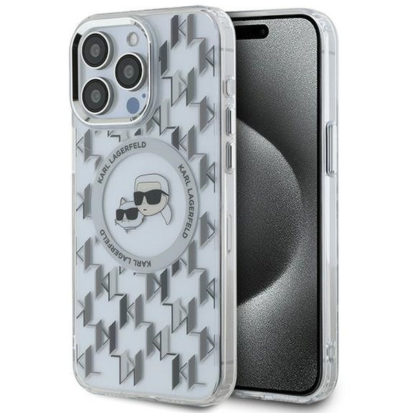 Karl Lagerfeld - IML MagSafe (KLHMP15LHMCKMHT) - iPhone 15 Pro - Transparent Monogram Karl&Choupette Head