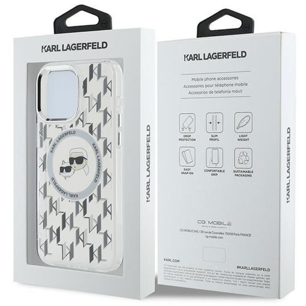 Karl Lagerfeld - IML MagSafe (KLHMP15LHMCKMHT) - iPhone 15 Pro - Transparent Monogram Karl&Choupette Head