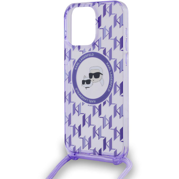 Karl Lagerfeld - IML Crossbody MagSafe (KLHMP15LHCKCKLCU) - iPhone 15 Pro - Purple Monogram Karl&Choupette Head