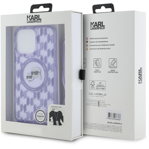 Karl Lagerfeld - IML Crossbody MagSafe (KLHMP15LHCKCKLCU) - iPhone 15 Pro - Purple Monogram Karl&Choupette Head