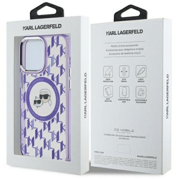 Karl Lagerfeld - IML MagSafe (KLHMP15LHMCKMHU) - iPhone 15 Pro - Purple Monogram Karl&Choupette Head