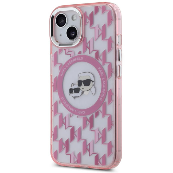 Karl Lagerfeld - IML MagSafe (KLHMP15MHMCKMHP) - iPhone 15 Plus - Pink Monogram Karl&Choupette Head