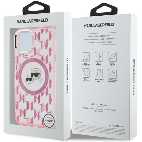 Karl Lagerfeld - IML MagSafe (KLHMP15MHMCKMHP) - iPhone 15 Plus - Pink Monogram Karl&Choupette Head