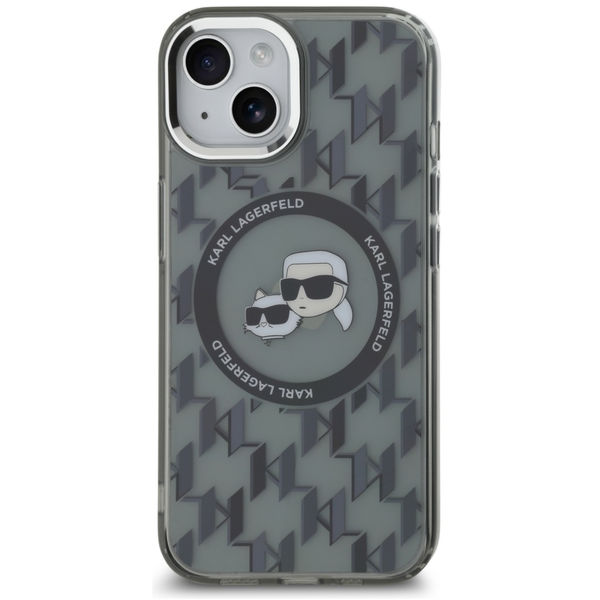Karl Lagerfeld - IML MagSafe (KLHMP15MHMCKMHK) - iPhone 15 Plus - Black Monogram Karl&Choupette Head