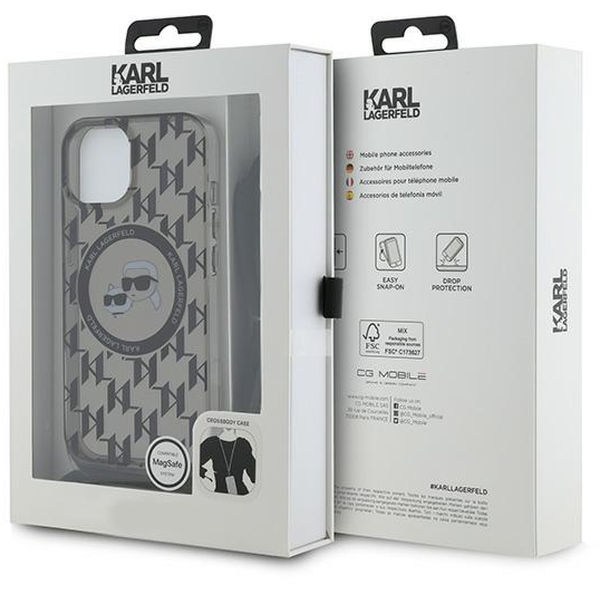 Karl Lagerfeld - IML Crossbody MagSafe (KLHMP15SHCKCKLCK) - iPhone 15 - Monogram Karl&Choupette Head