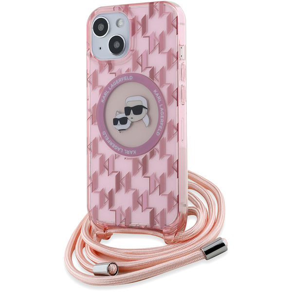 Karl Lagerfeld - IML Crossbody MagSafe (KLHMP15SHCKCKLCP) - iPhone 15 - Pink Mono Karl&Choupette Head