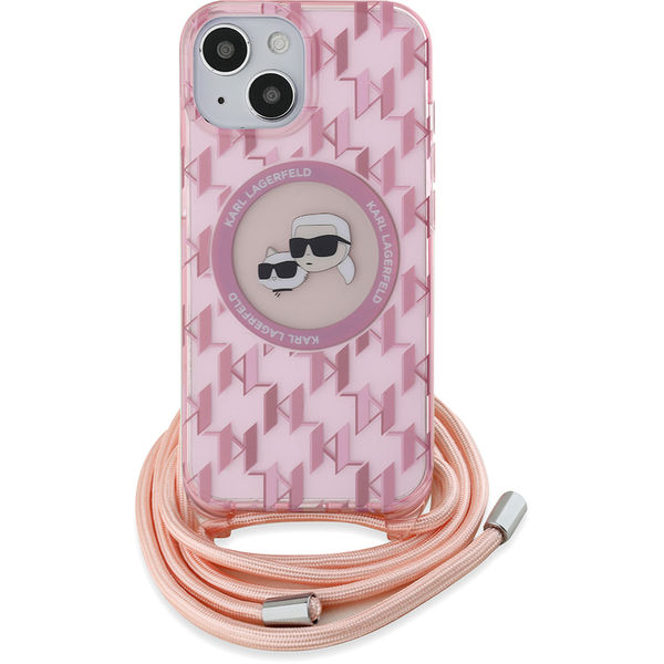 Karl Lagerfeld - IML Crossbody MagSafe (KLHMP15SHCKCKLCP) - iPhone 15 - Pink Mono Karl&Choupette Head