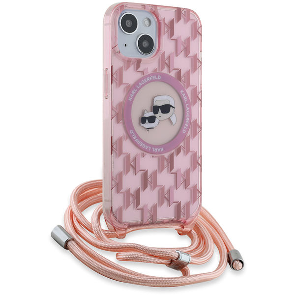 Karl Lagerfeld - IML Crossbody MagSafe (KLHMP15SHCKCKLCP) - iPhone 15 - Pink Mono Karl&Choupette Head