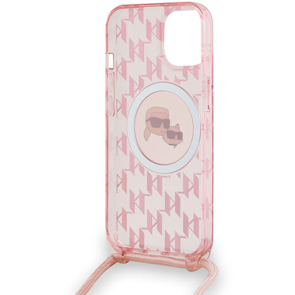 Karl Lagerfeld - IML Crossbody MagSafe (KLHMP15SHCKCKLCP) - iPhone 15 - Pink Mono Karl&Choupette Head