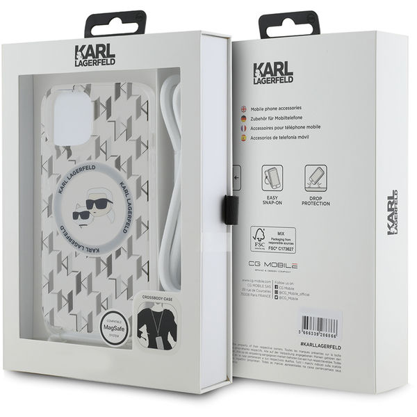 Karl Lagerfeld - IML Crossbody MagSafe (KLHMP15SHCKCKLCT) - iPhone 15 - Clear Mono Karl&Choupette